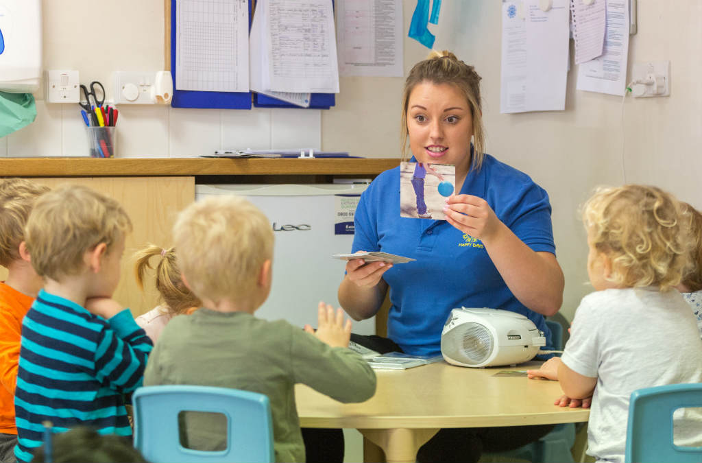 Children learning through flashcards