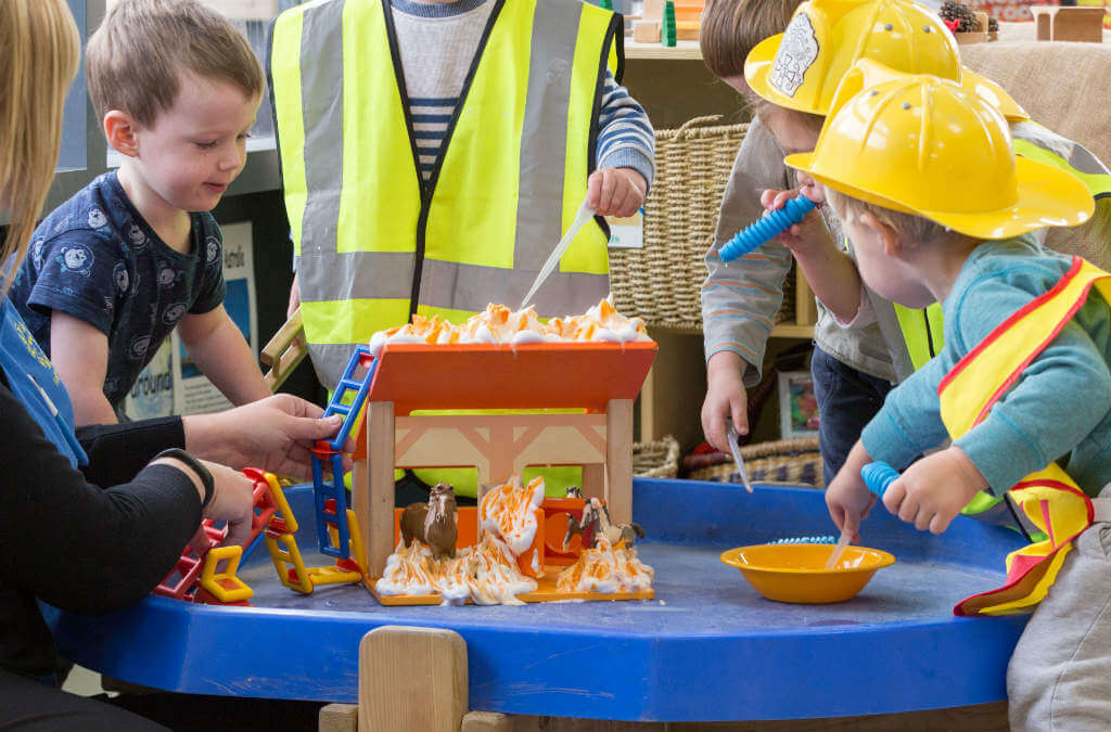 Children in water play area