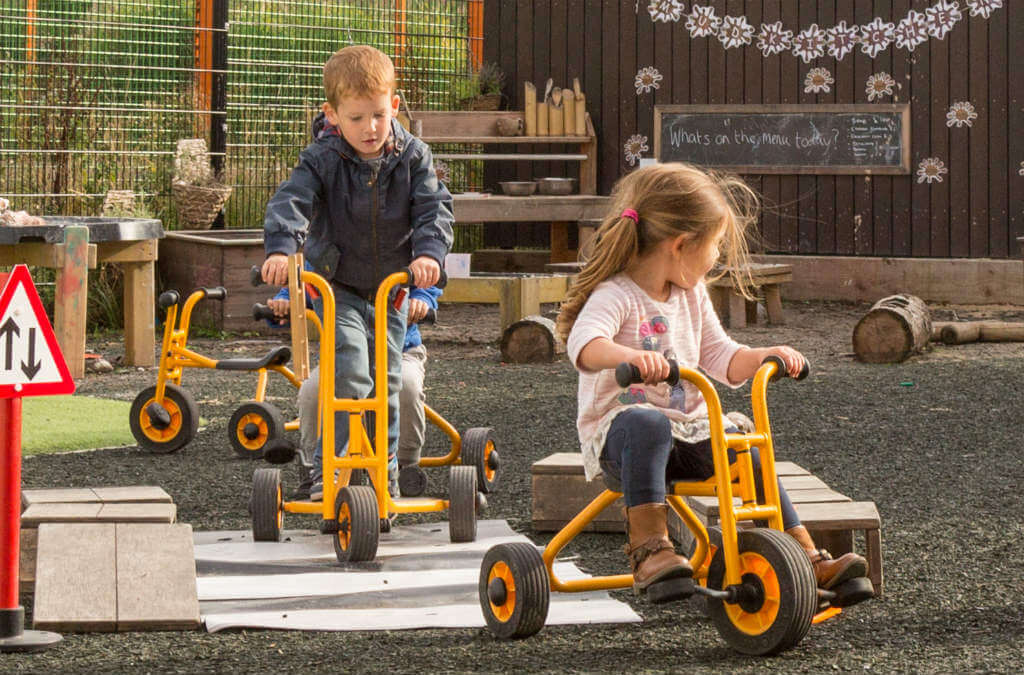 Children on bikes outdoors