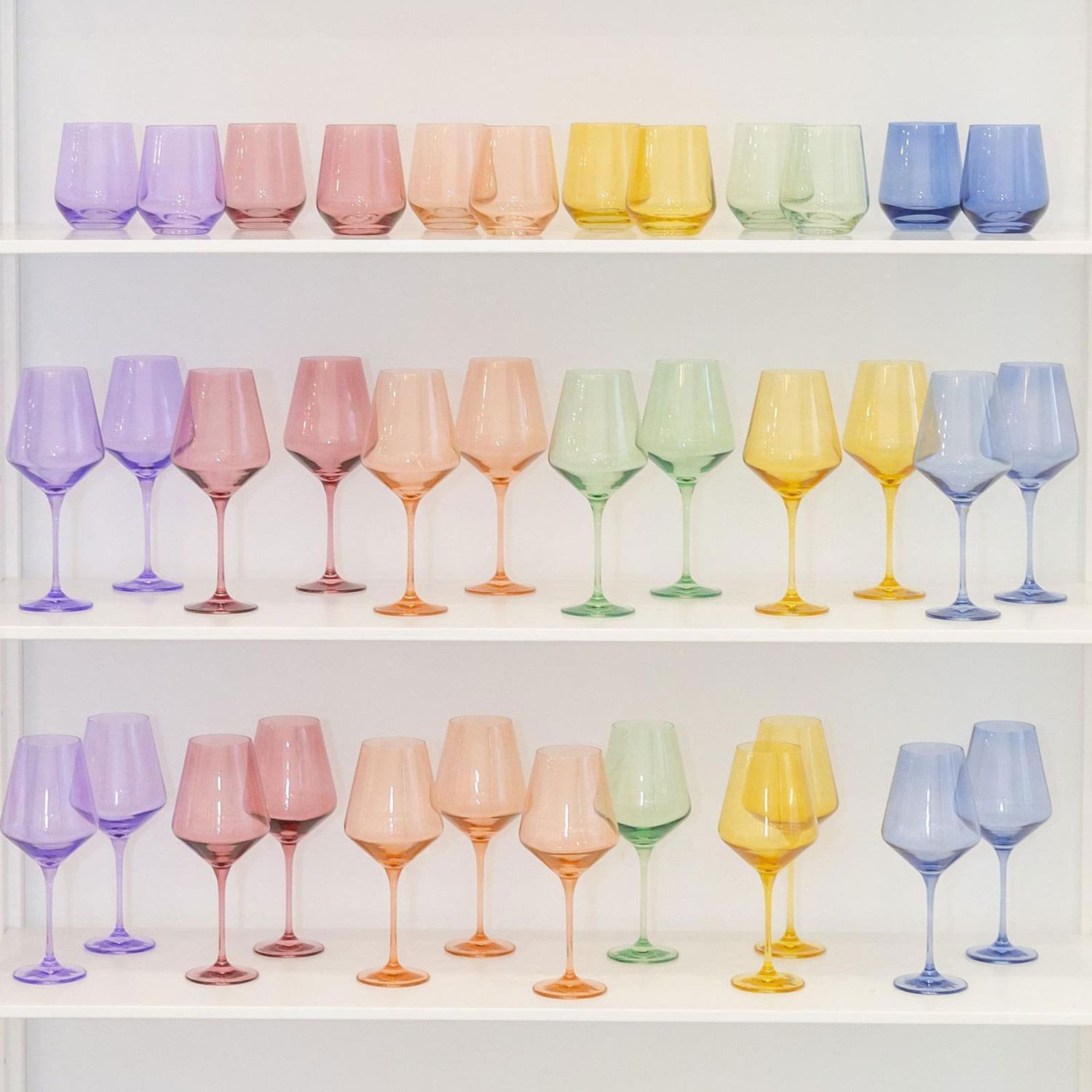 estelle colored glass martini glasses set of six colors in purple blue yellow green pink wedding registry ideas